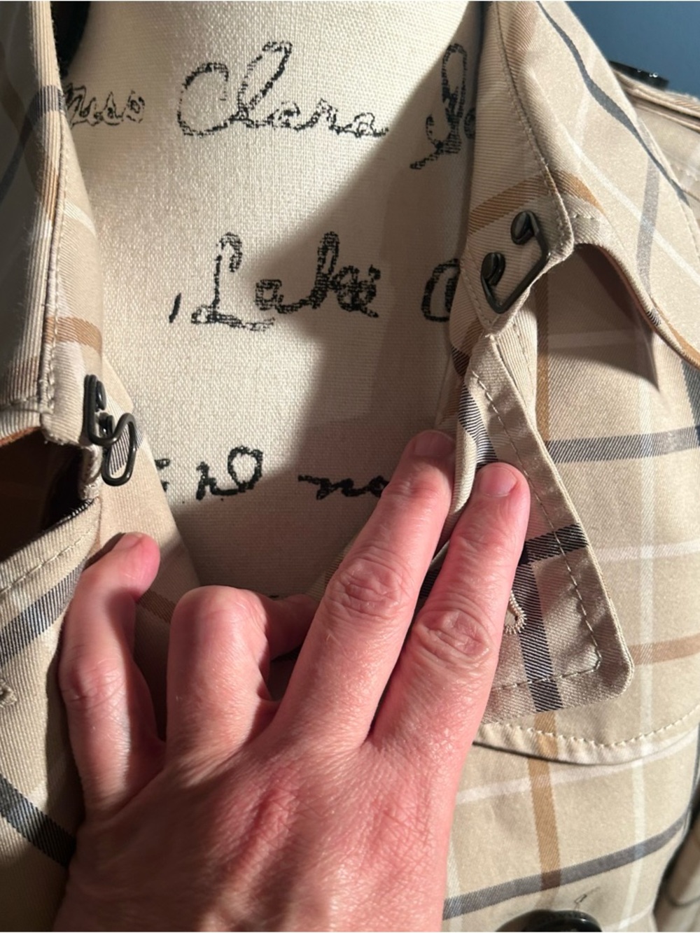 Coach plaid khaki short Trench Coat - Picture 8 of 14